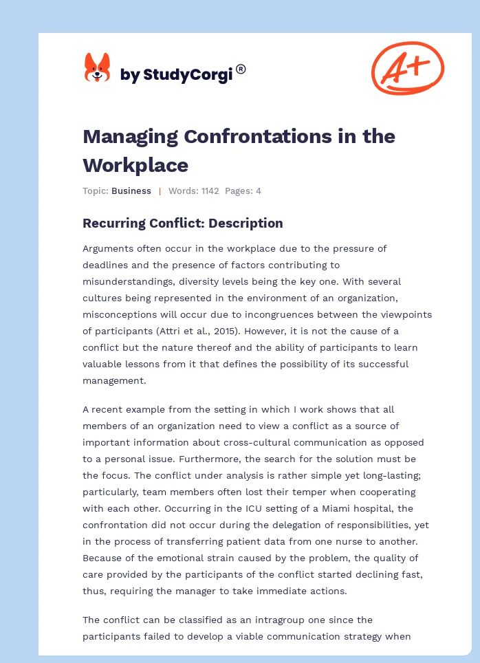 Managing Confrontations in the Workplace. Page 1