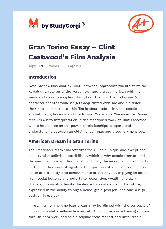 Gran Torino Essay – Clint Eastwood’s Film Analysis. Page 1