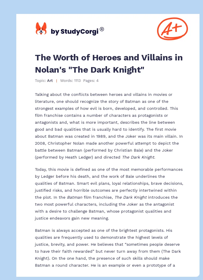 The Worth of Heroes and Villains in Nolan's "The Dark Knight". Page 1