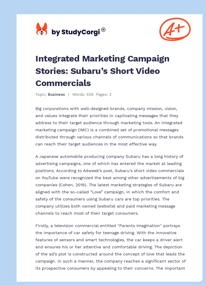 Integrated Marketing Campaign Stories: Subaru’s Short Video Commercials. Page 1