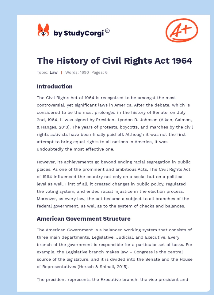 The History of Civil Rights Act 1964. Page 1