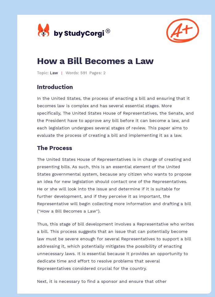 How a Bill Becomes a Law. Page 1