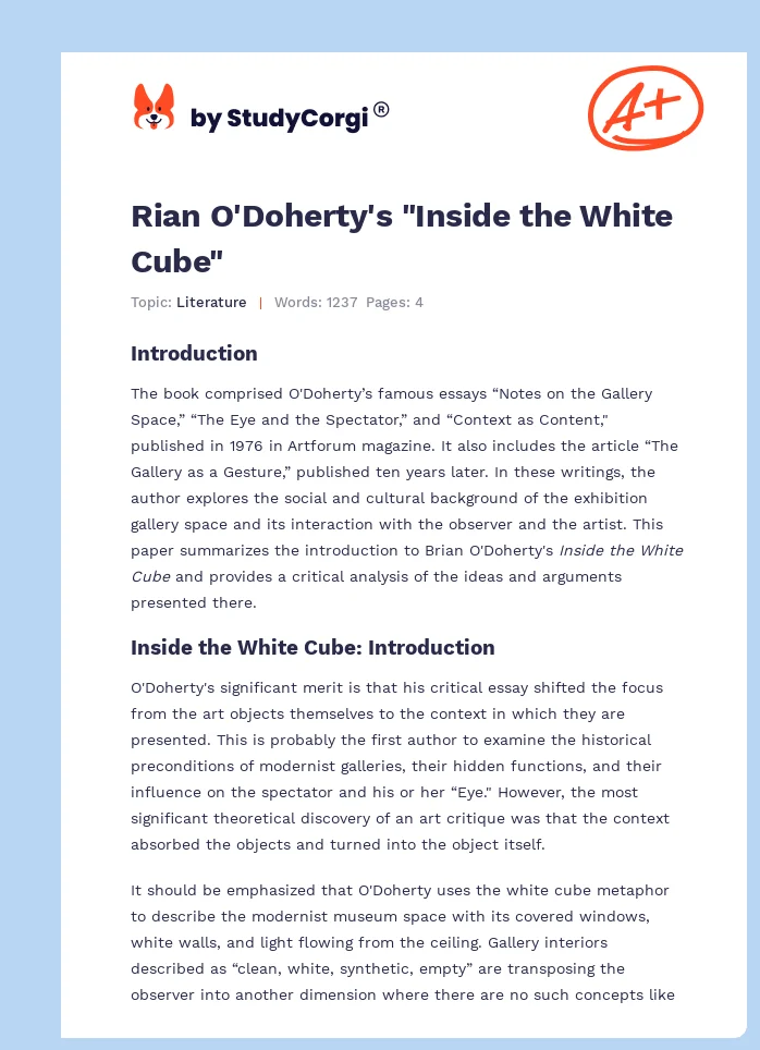 Rian O'Doherty's "Inside the White Cube". Page 1