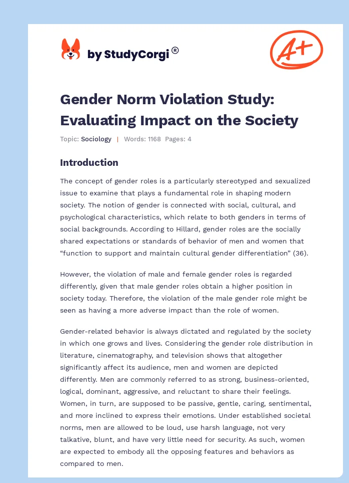 Gender Norm Violation Study: Evaluating Impact on the Society. Page 1