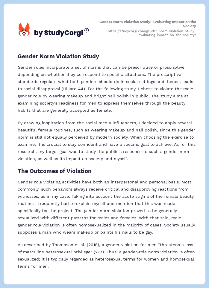 Gender Norm Violation Study: Evaluating Impact on the Society. Page 2