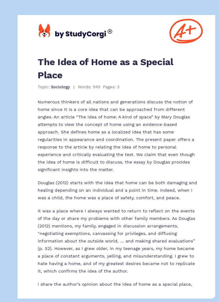 The Idea of Home as a Special Place. Page 1
