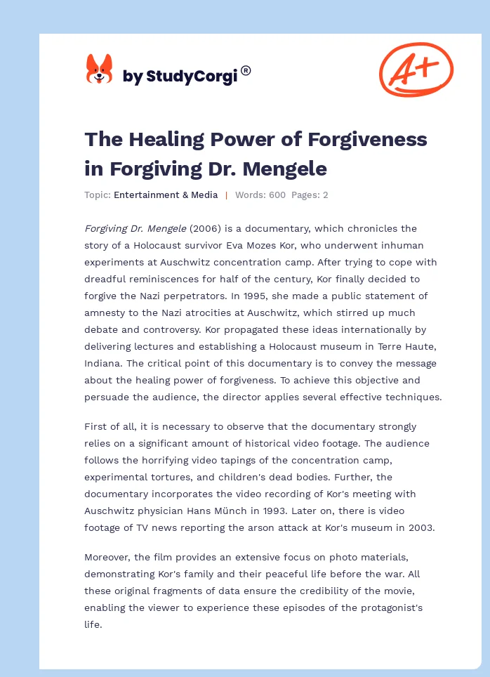 The Healing Power of Forgiveness in Forgiving Dr. Mengele. Page 1