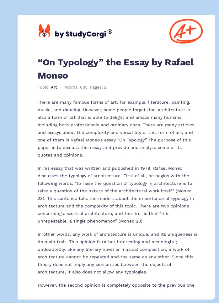 “On Typology” the Essay by Rafael Moneo. Page 1