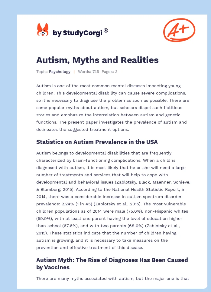 Autism, Myths and Realities. Page 1