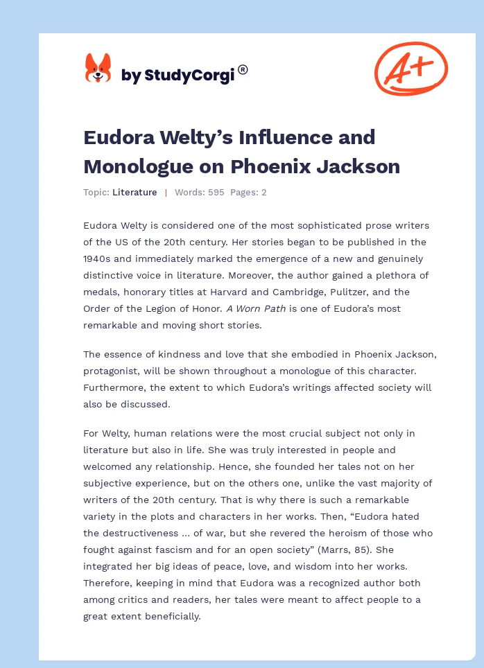 Eudora Welty’s Influence and Monologue on Phoenix Jackson. Page 1
