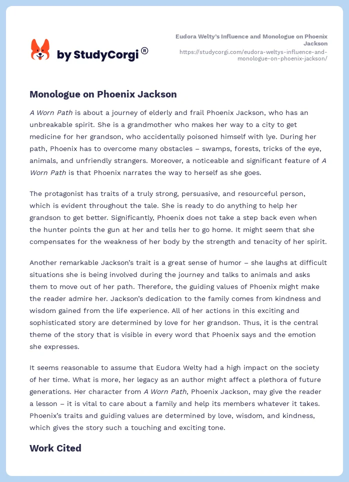 Eudora Welty’s Influence and Monologue on Phoenix Jackson. Page 2