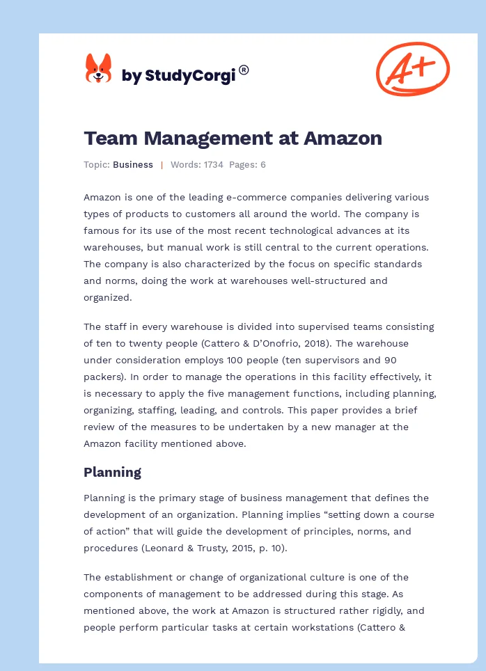Team Management at Amazon. Page 1