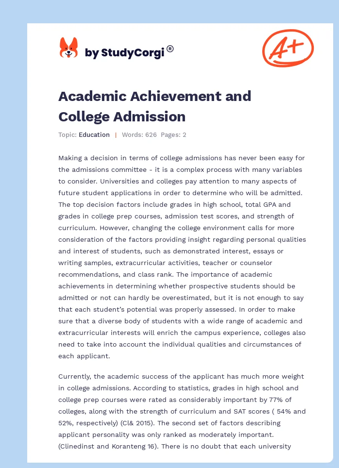 Academic Achievement and College Admission. Page 1