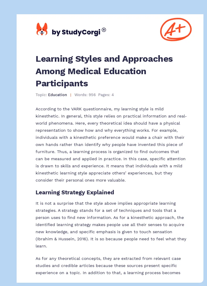 Learning Styles and Approaches Among Medical Education Participants. Page 1