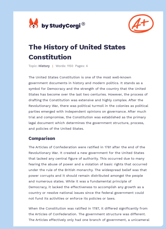 The History of United States Constitution. Page 1