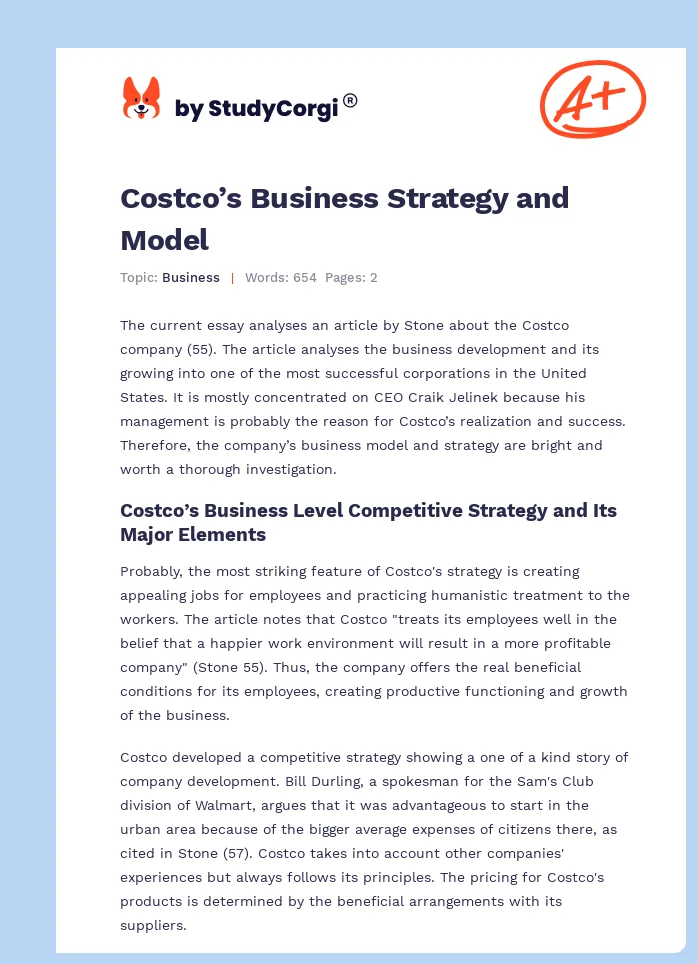 Costco’s Business Strategy and Model. Page 1