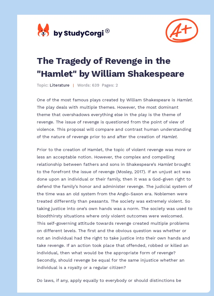 The Tragedy of Revenge in the "Hamlet" by William Shakespeare. Page 1