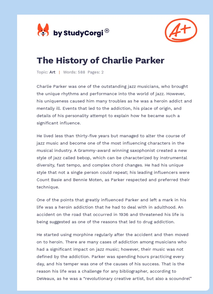 The History of Charlie Parker. Page 1