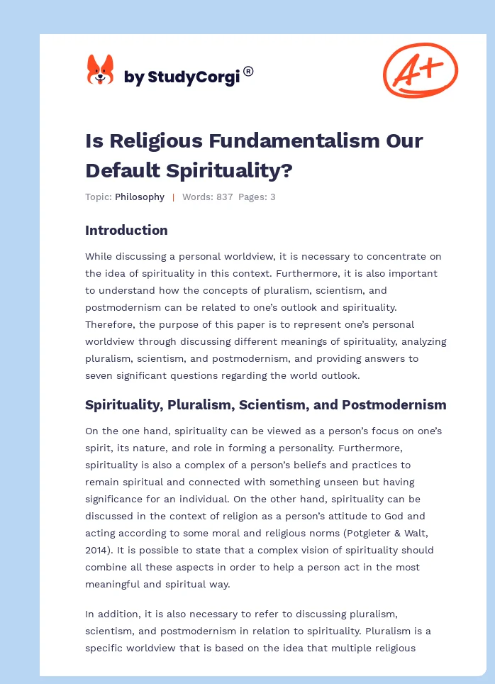 Is Religious Fundamentalism Our Default Spirituality?. Page 1