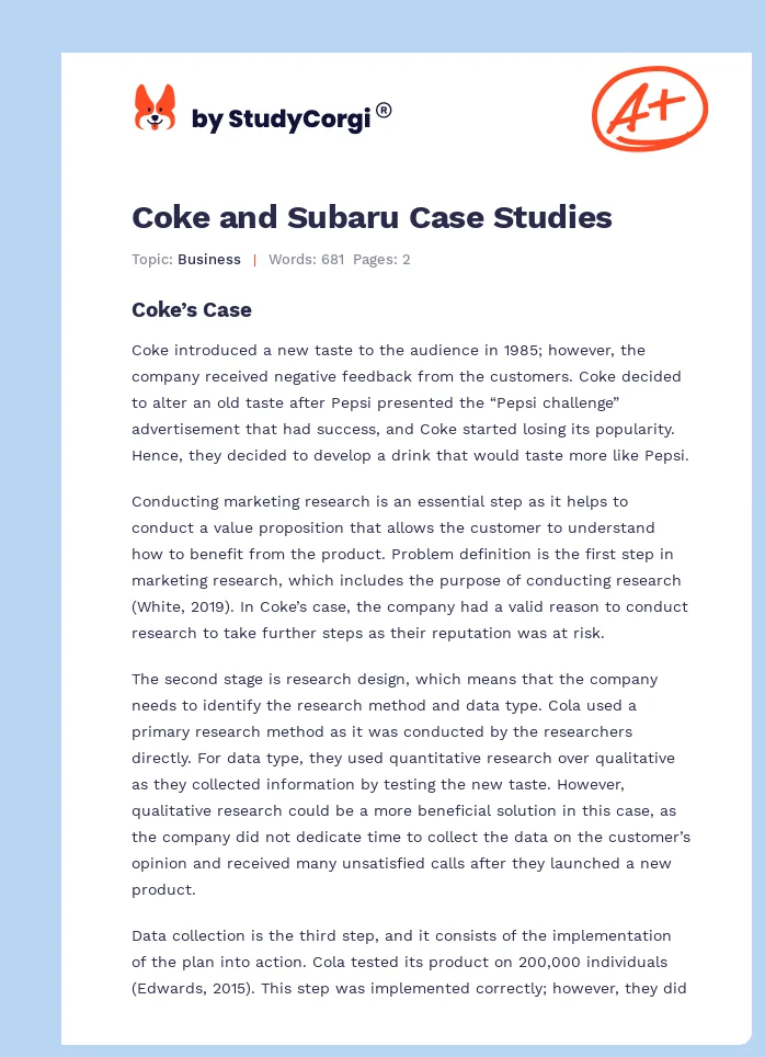 Coke and Subaru Case Studies. Page 1