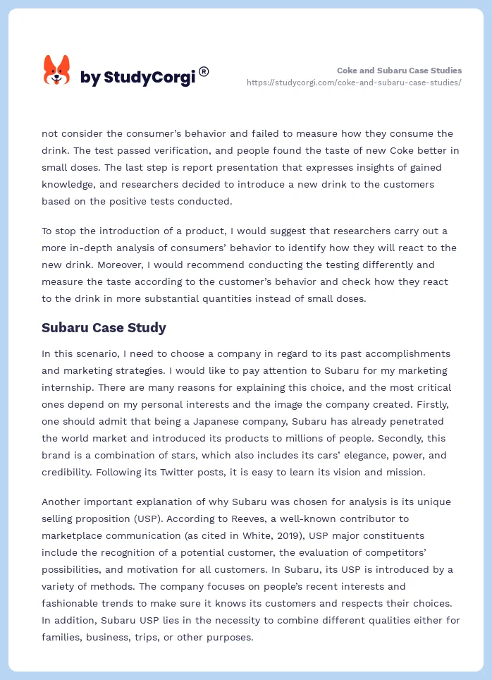 Coke and Subaru Case Studies. Page 2