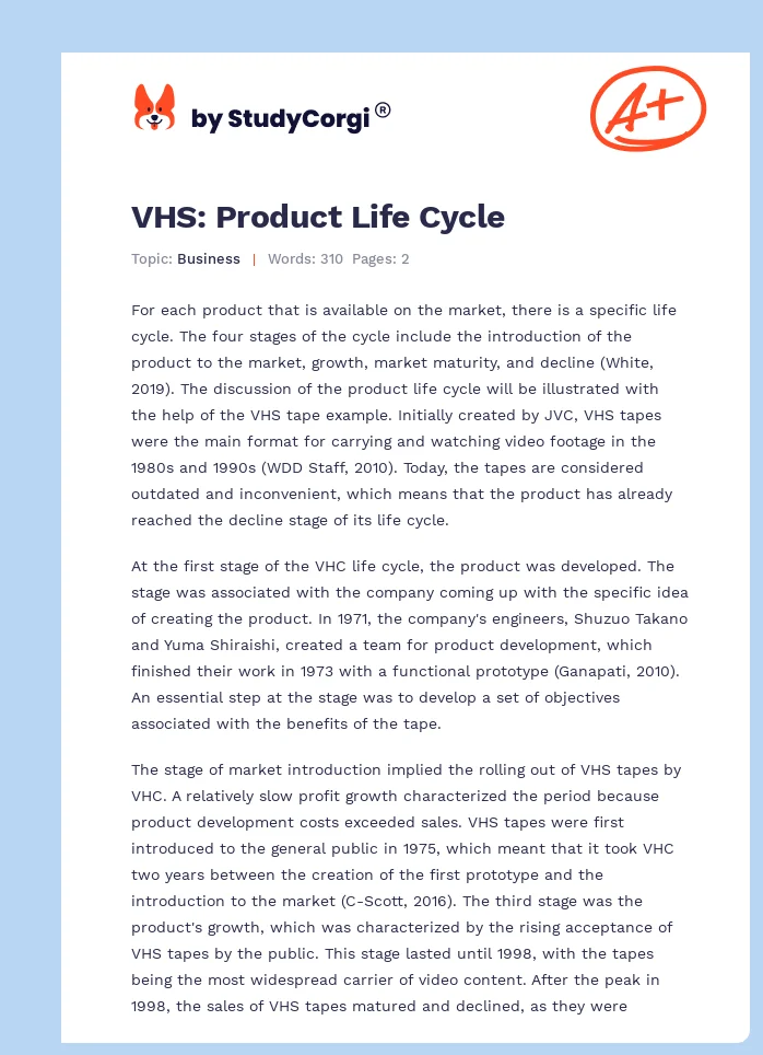 VHS: Product Life Cycle. Page 1