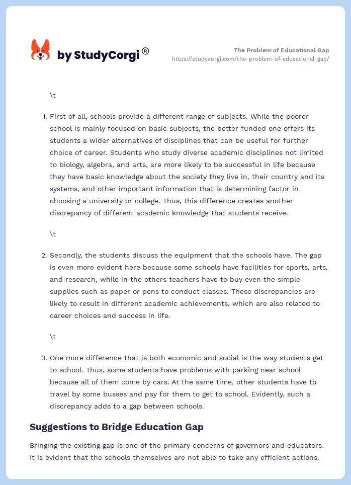 The Problem of Educational Gap. Page 2