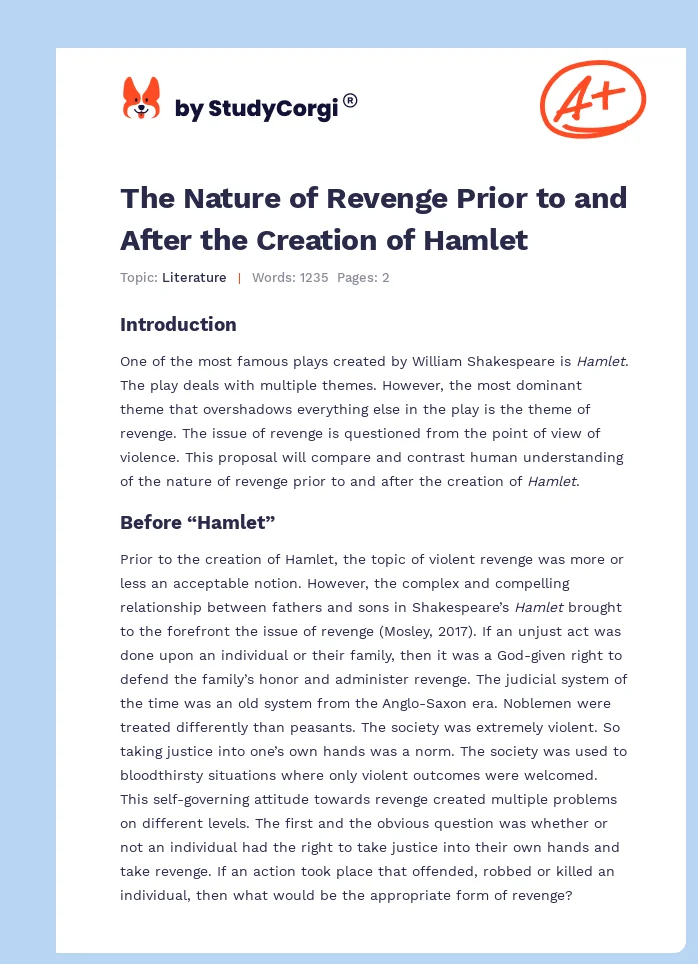 The Nature of Revenge Prior to and After the Creation of Hamlet. Page 1