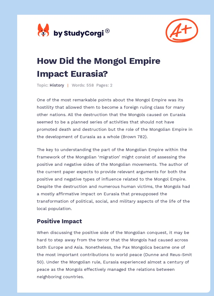 How Did the Mongol Empire Impact Eurasia?. Page 1
