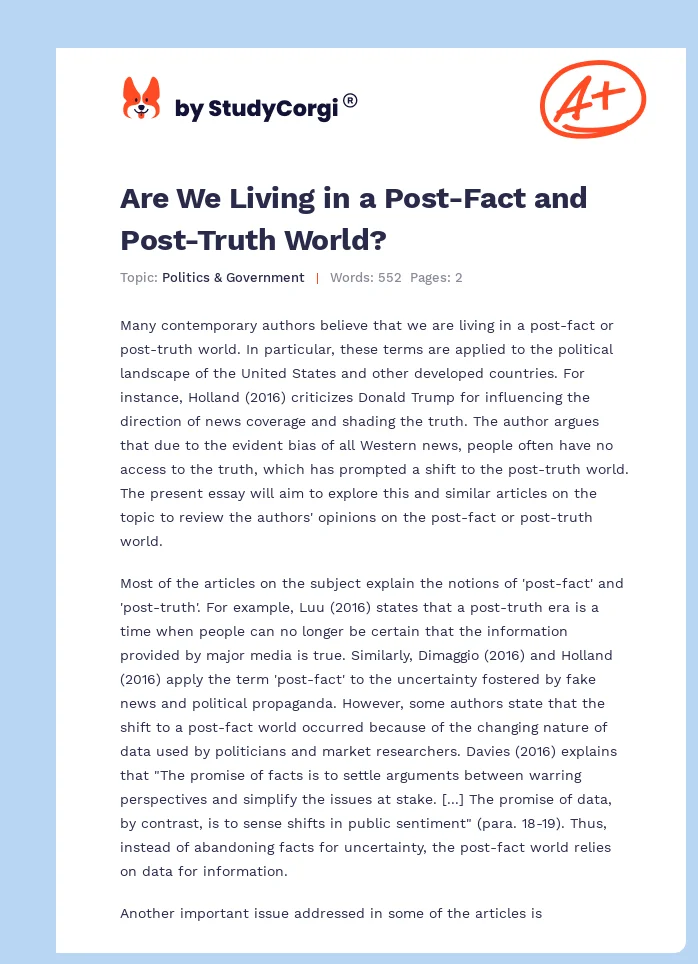 Are We Living in a Post-Fact and Post-Truth World?. Page 1
