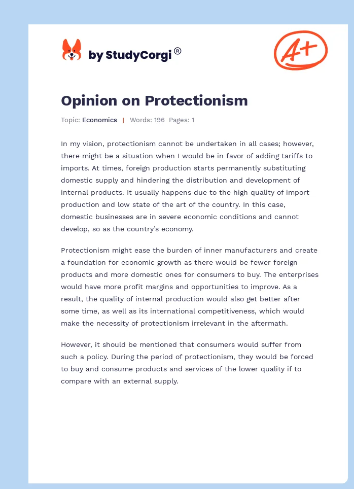 Opinion on Protectionism. Page 1