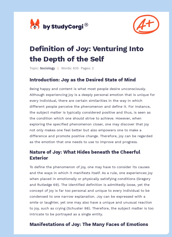 Definition of Joy: Venturing Into the Depth of the Self. Page 1