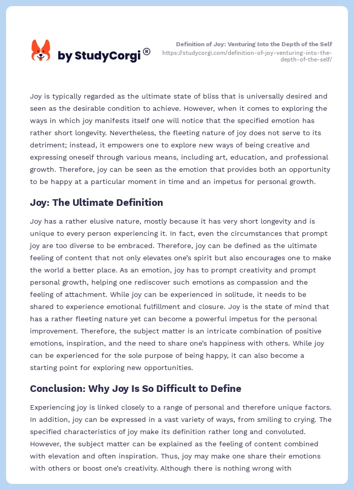 Definition of Joy: Venturing Into the Depth of the Self. Page 2