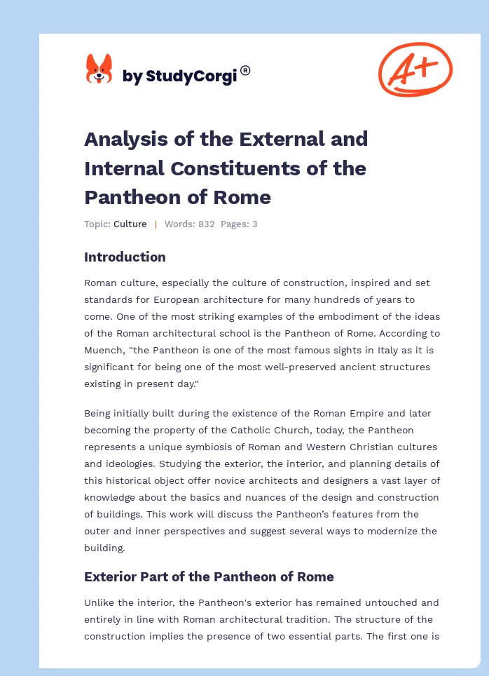 Analysis of the External and Internal Constituents of the Pantheon of Rome. Page 1