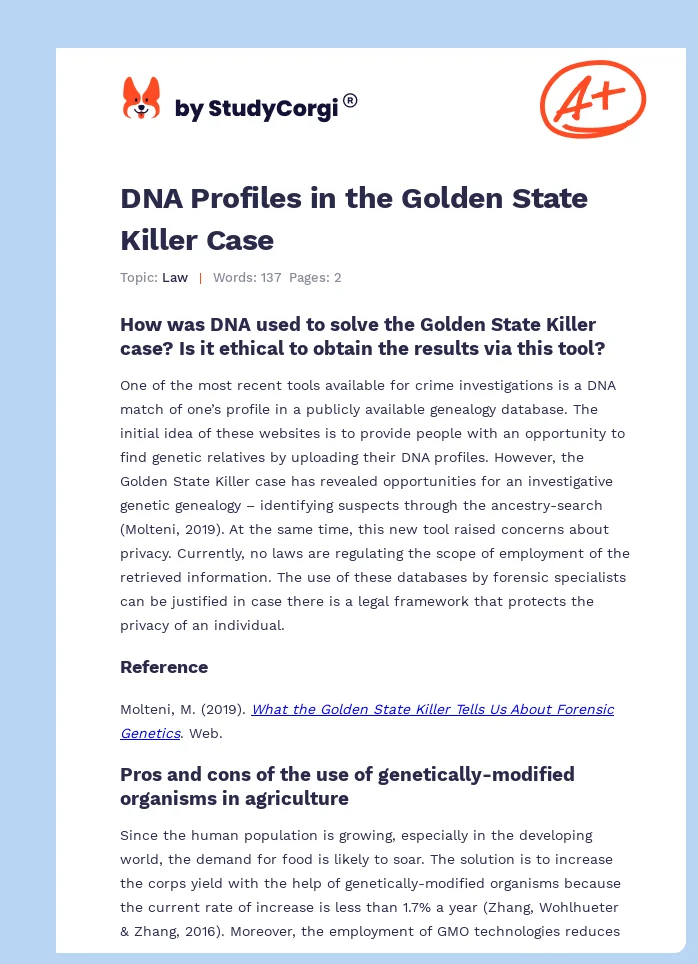 DNA Profiles in the Golden State Killer Case. Page 1