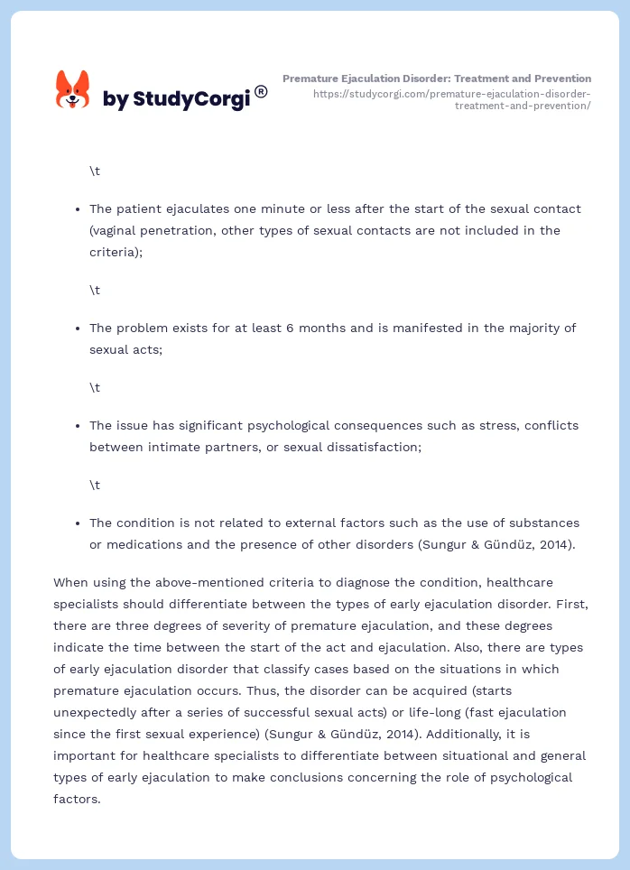 Premature Ejaculation Disorder: Treatment and Prevention. Page 2