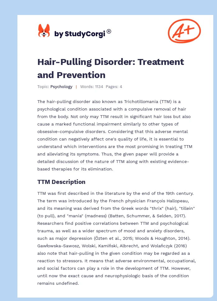 Hair-Pulling Disorder: Treatment and Prevention. Page 1