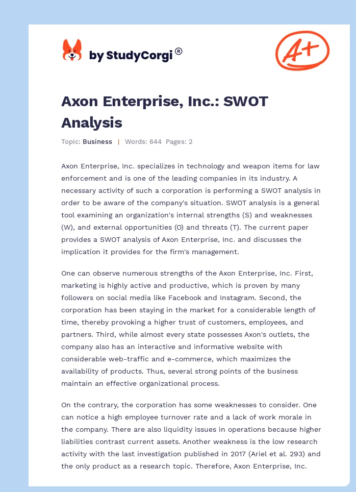 Axon Enterprise, Inc.: SWOT Analysis. Page 1