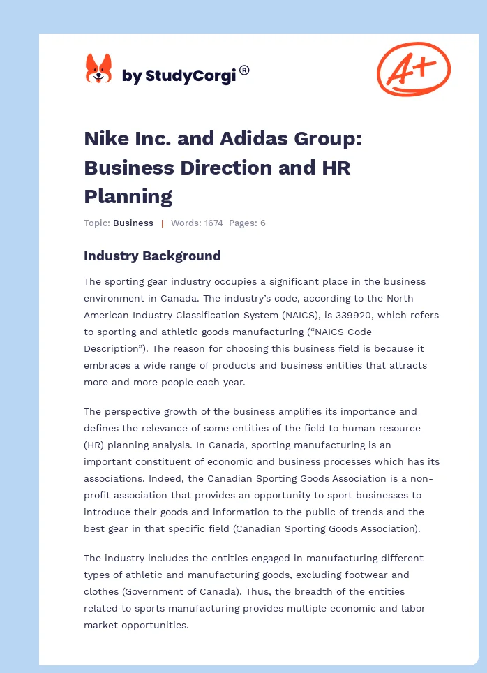 Nike Inc. and Adidas Group: Business Direction and HR Planning. Page 1