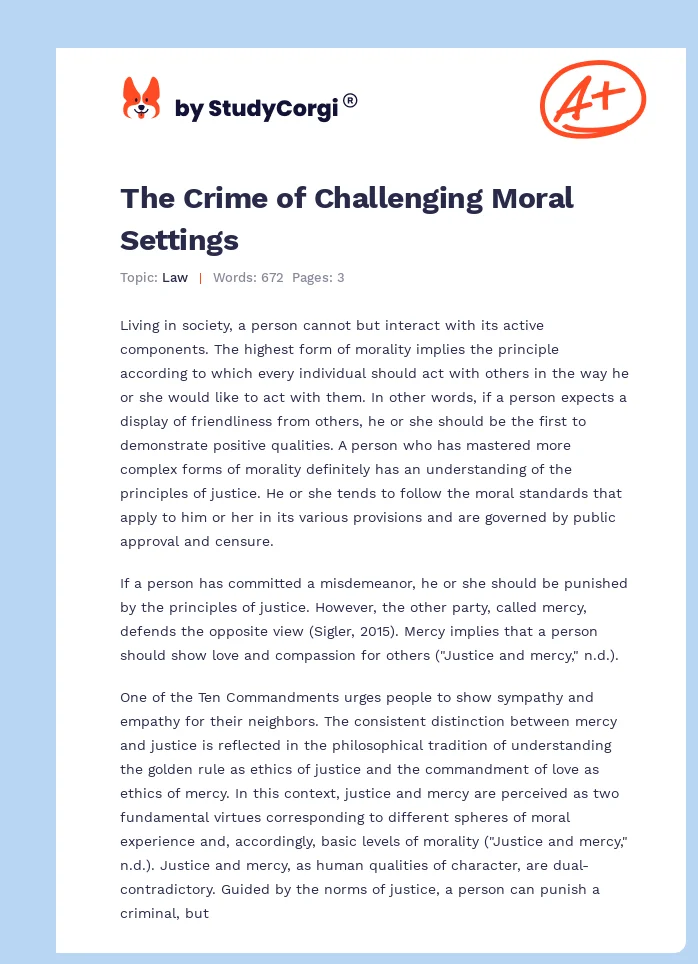 The Crime of Challenging Moral Settings. Page 1