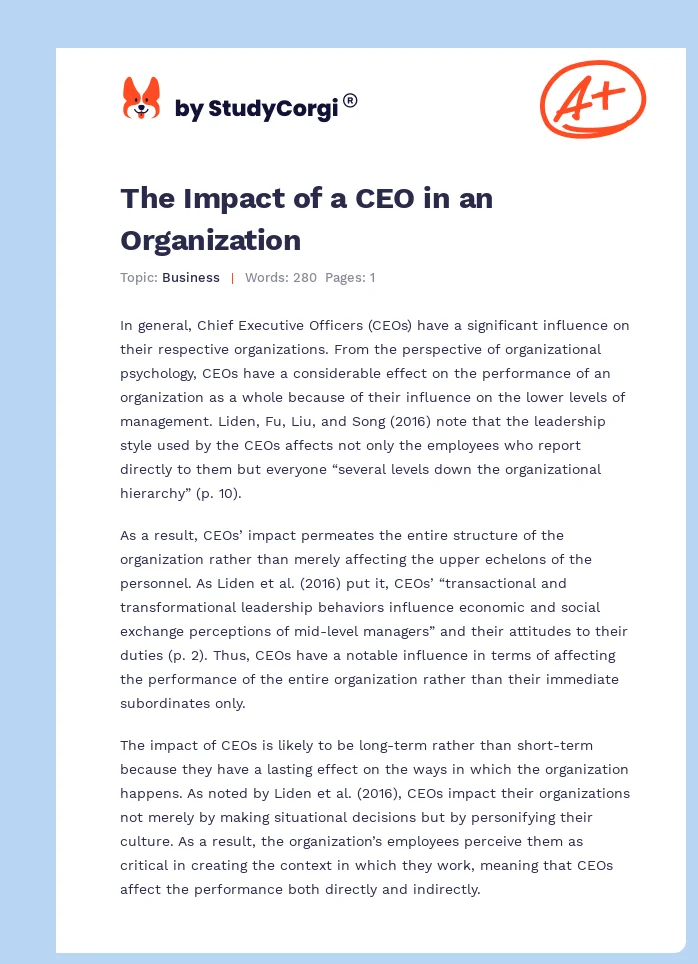 The Impact of a CEO in an Organization. Page 1
