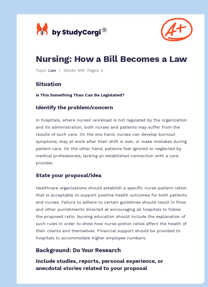 Nursing: How a Bill Becomes a Law. Page 1