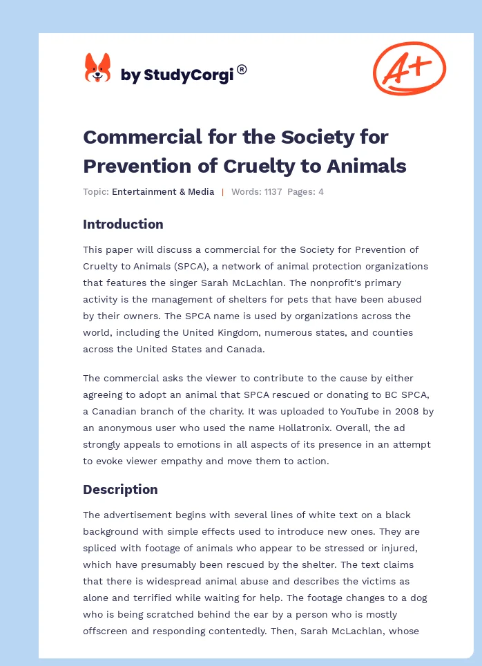Commercial for the Society for Prevention of Cruelty to Animals. Page 1