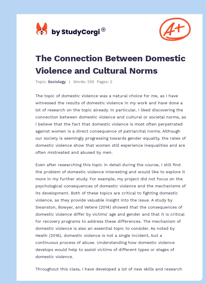 The Connection Between Domestic Violence and Cultural Norms. Page 1
