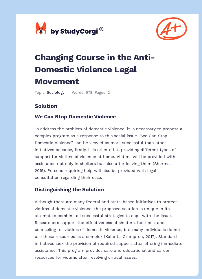 Changing Course in the Anti-Domestic Violence Legal Movement. Page 1