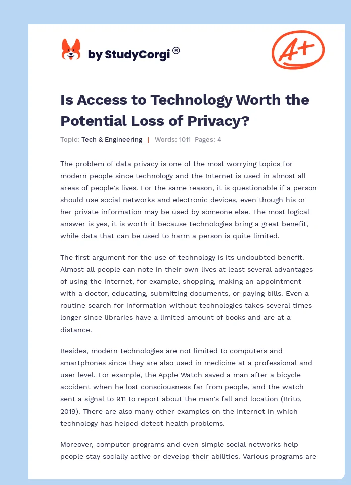 Is Access to Technology Worth the Potential Loss of Privacy?. Page 1
