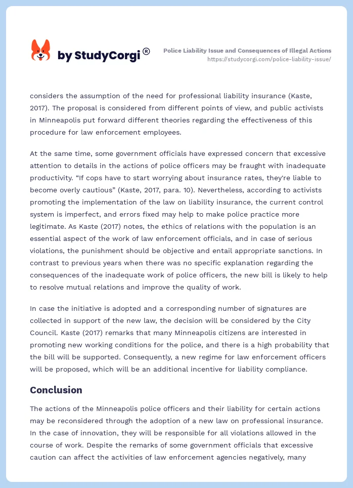 Police Liability Issue and Consequences of Illegal Actions. Page 2