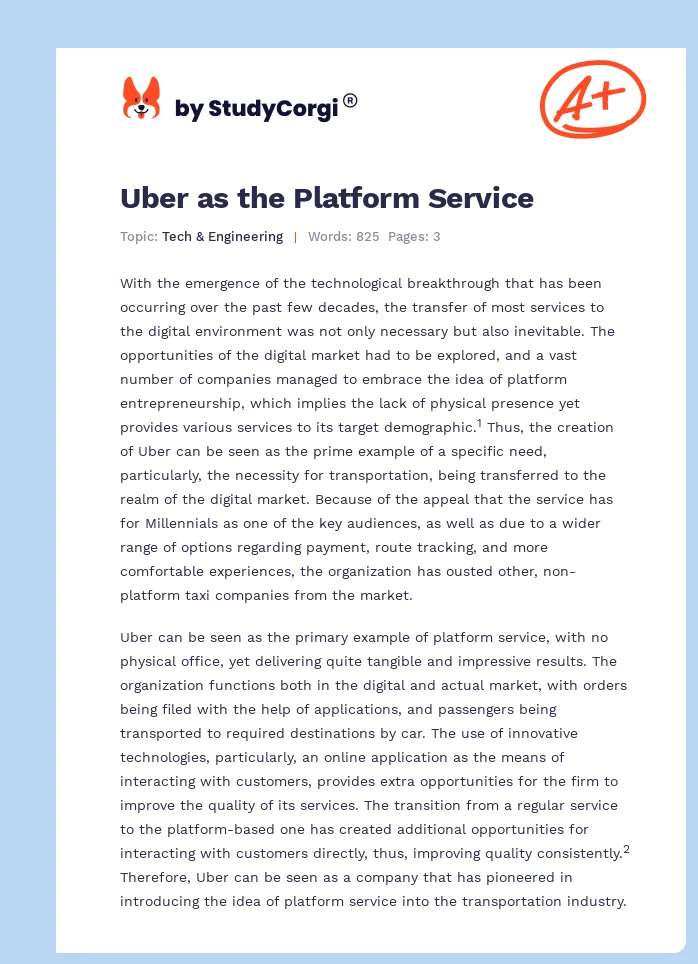 Uber as the Platform Service. Page 1
