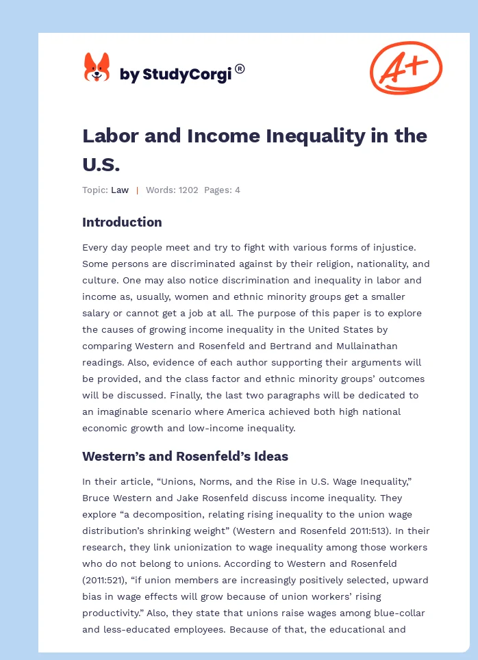 Labor and Income Inequality in the U.S.. Page 1