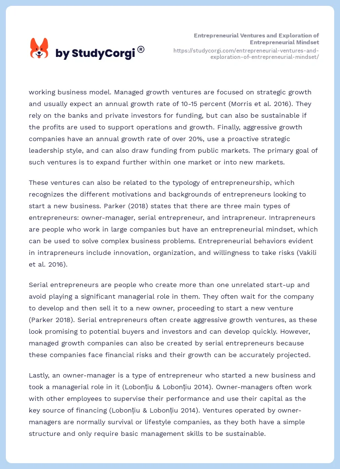 Entrepreneurial Ventures and Exploration of Entrepreneurial Mindset. Page 2
